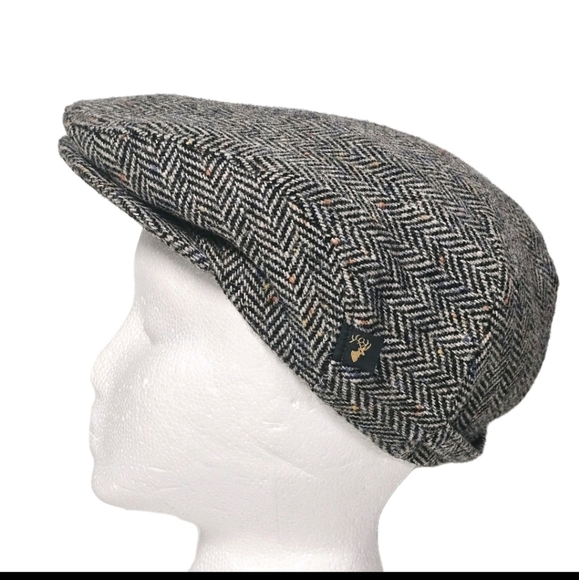 Mucros Weavers Black Gray Trinity Irish Flat Cap Mens 100% Wool Tweed Hat Medium - Picture 1 of 11